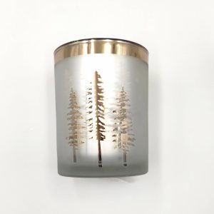 Gold Frosted Candle Holder - Tree Print