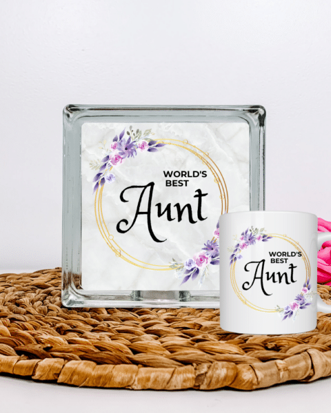 World’s Best Aunt – Light Up Glass Block & Mug Set