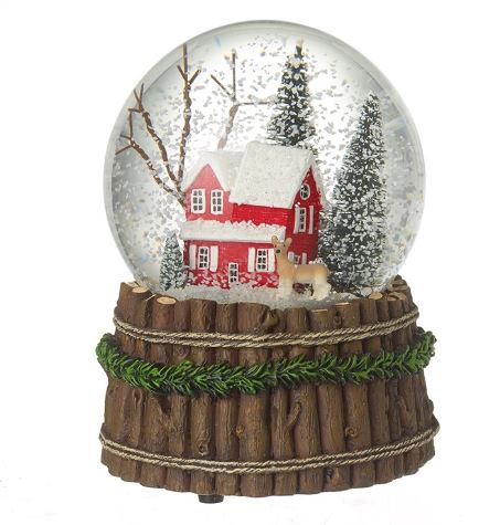 Musical Snow Globe With Red House Scene