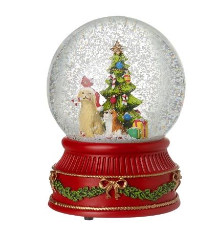 Musical Christmas Tree & Dog Snow Globe