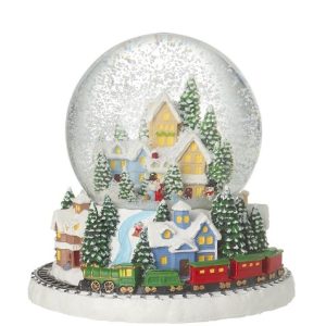 Musical Village With Train Snow Globe