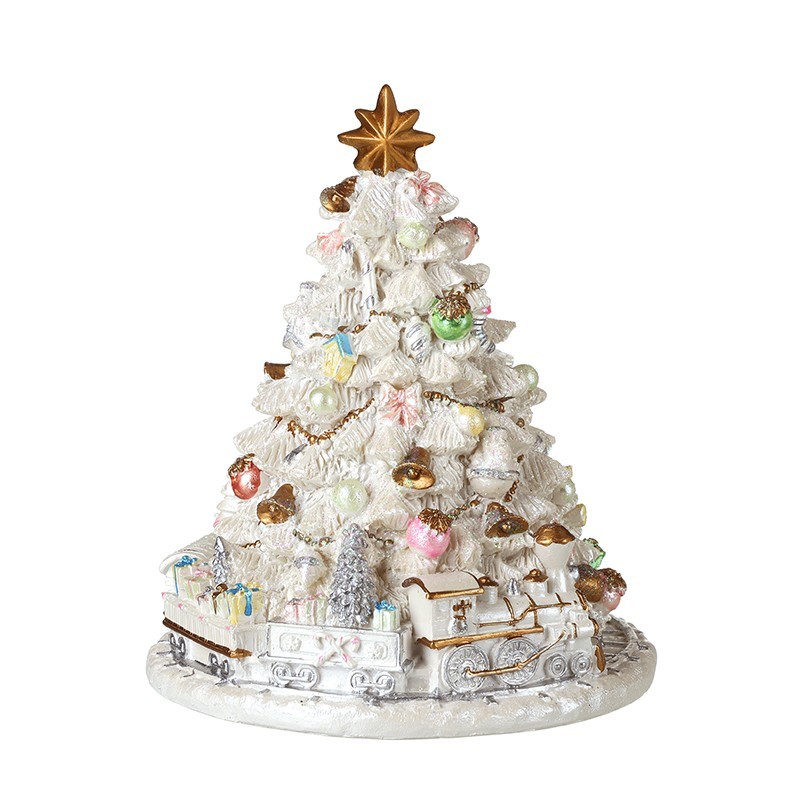 White Christmas Tree with Train Musical Ornament