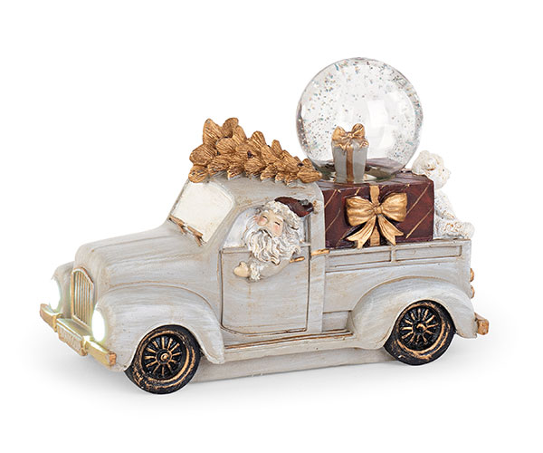 Santa Truck with Light-Up Headlights & Snow Globe