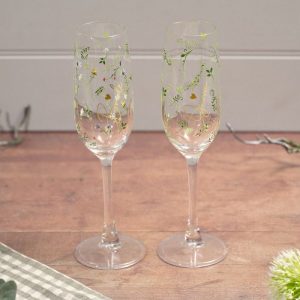 Bride & Groom Floral Champagne Glass Set