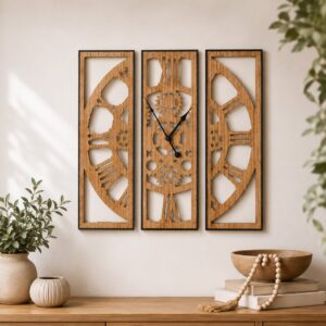 3 Part Wooden Wall Clock 59x58