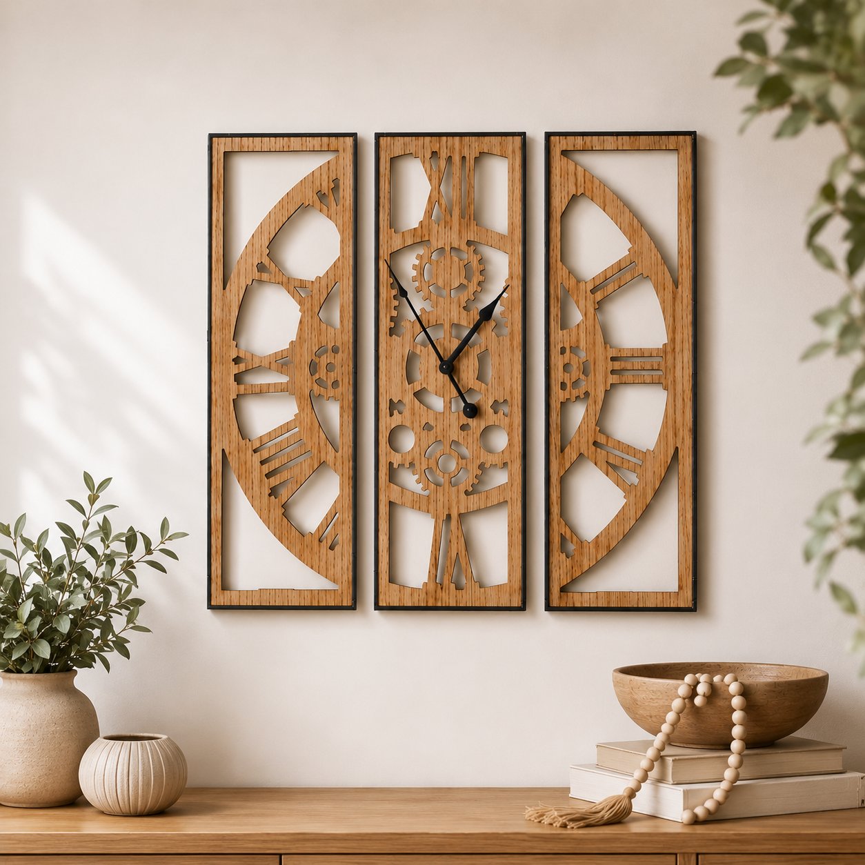 3 Part Wooden Wall Clock 59x58