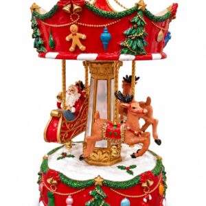 Santa's Sleigh Musical & Rotating Christmas Carousel - 22x13CM