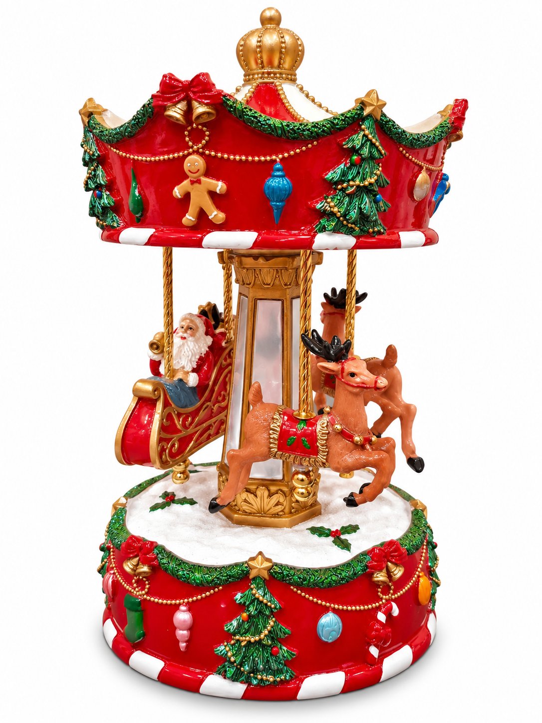 Santa's Sleigh Musical & Rotating Christmas Carousel - 22x13CM