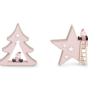 Pink & Glitter Wooden Christmas Decorations – 15 × 16cm