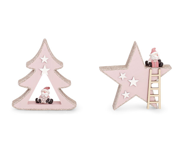 Pink & Glitter Wooden Christmas Decorations – 15 × 16cm