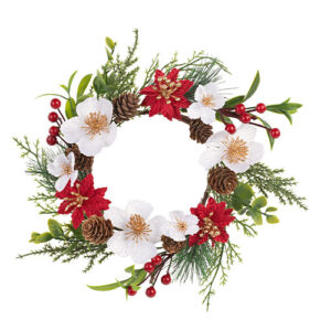 Red & White Poinsettia Christmas Wreath – 24cm