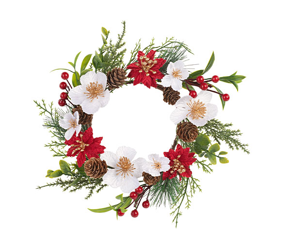Red & White Poinsettia Christmas Wreath – 24cm