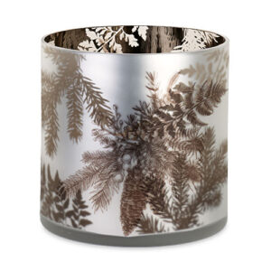 Frosted Glass Pinecone & Botanical Candle Holder – 20cm