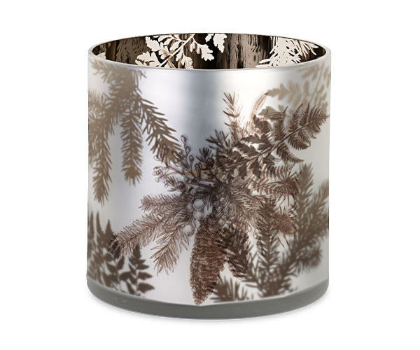 Frosted Glass Pinecone & Botanical Candle Holder – 20cm