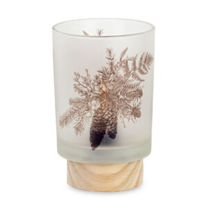 Frosted Glass Pinecone Lamp Decoration with Wooden Base – 15cm