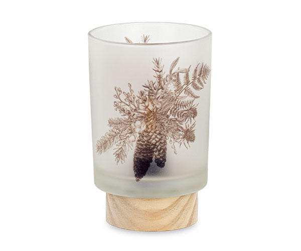 Frosted Glass Pinecone Lamp Decoration with Wooden Base – 15cm