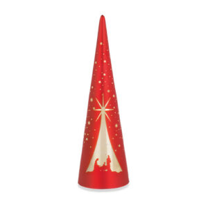 Red Glass LED Nativity Christmas Cone