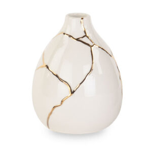 White & Gold Ceramic Decorative Vase – 12cm