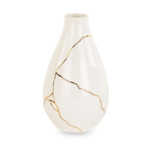 White & Gold Ceramic Decorative Vase – 16.5cm