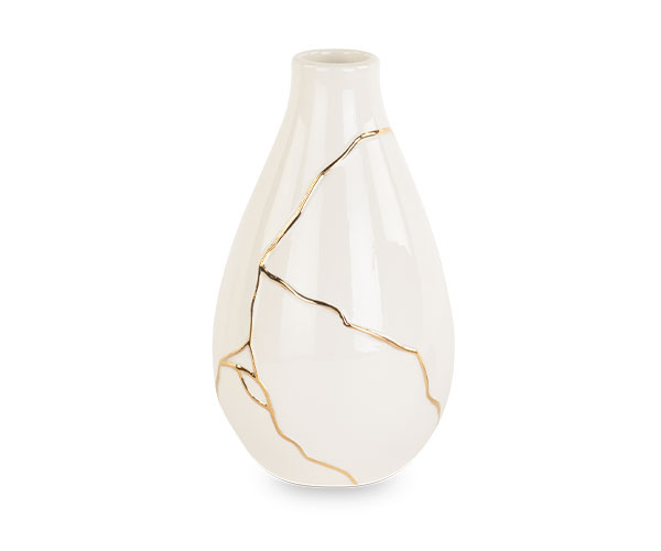 White & Gold Ceramic Decorative Vase – 16.5cm