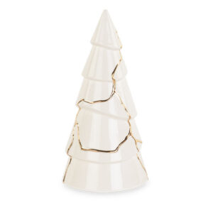 White & Gold Ceramic Christmas Tree Decoration – 23cm