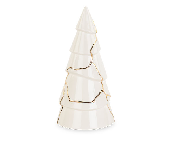 White & Gold Ceramic Christmas Tree Decoration – 23cm