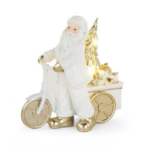 White & Gold LED Santa Christmas Decoration with Bicycle