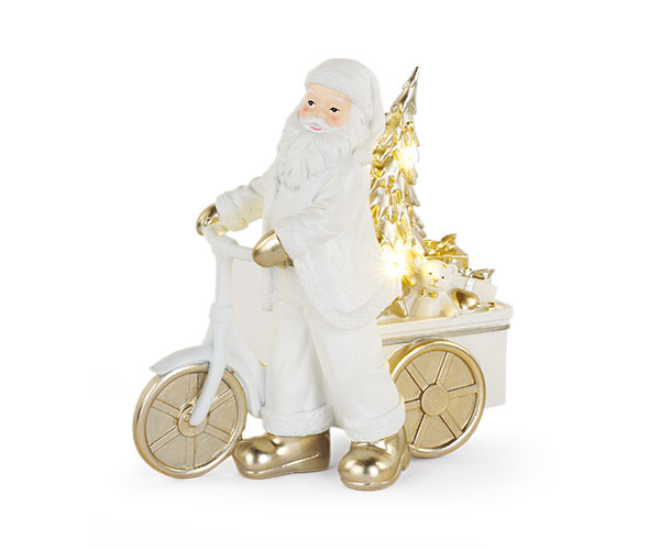 White & Gold LED Santa Christmas Decoration with Bicycle