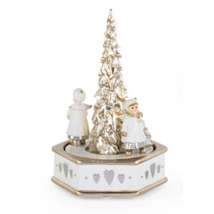 White & Gold Musical, Light-Up & Rotating Christmas Tree Decoration