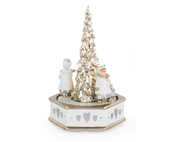 White & Gold Musical, Light-Up & Rotating Christmas Tree Decoration
