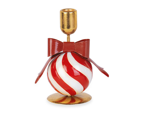 Red & White Candy Cane Metal Candle Holder – 17cm