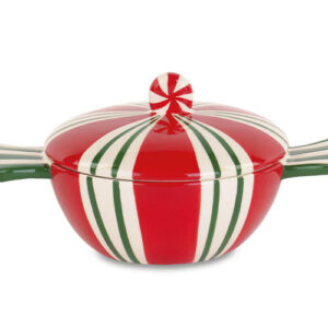 Christmas Candy Cane Ceramic Serving Bowl with Lid – 22.5cm