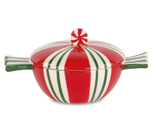 Christmas Candy Cane Ceramic Serving Bowl with Lid – 22.5cm
