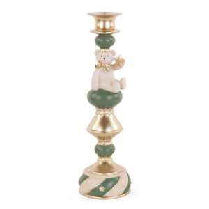 Teddy Bear Green & Gold Resin Candle Holder – 34cm