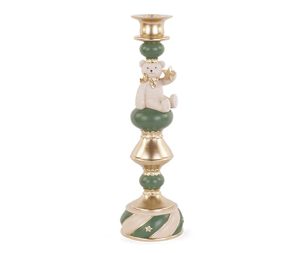 Teddy Bear Green & Gold Resin Candle Holder – 34cm